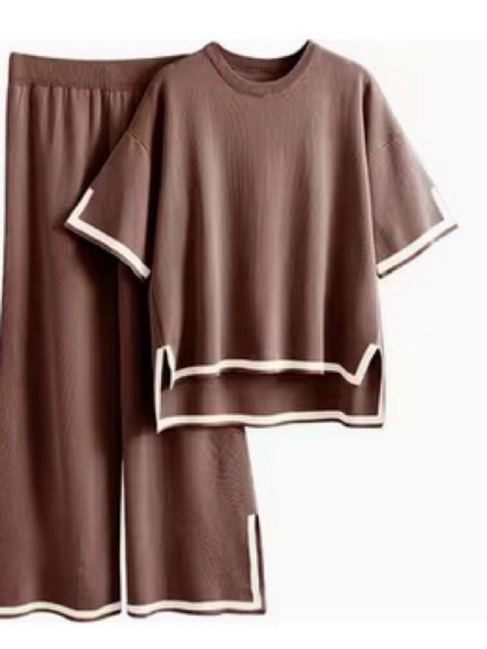 Women’s Brown Two-Piece Set with White Trim